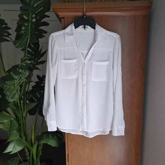Express Sheer White Portfolino Blouse Size Small - Picture 1 of 5